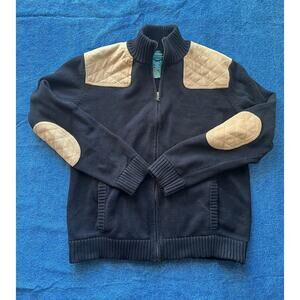 Ralph Lauren Cotton and Suede Full Zip Sportswear Sweater